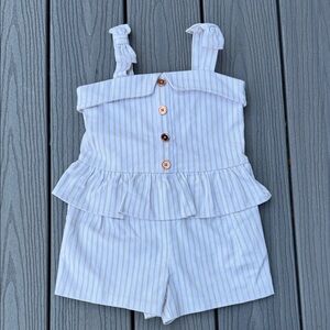 Janie and Jack White and Light Blue Striped Ruffle Romper with Buttons